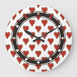 Funny Heart Pattern gold red + your backgr. & text Große Wanduhr