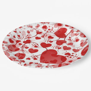 Funny Heart Pattern VII - rot weiß + Ihre Idee Pappteller