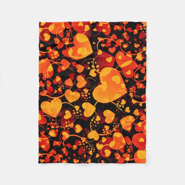 Funny Heart Pattern VIII - schwarz-gelb Fleecedecke (Vorderseite)