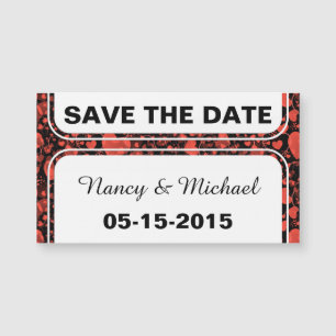 Funny Heart Pattern X - schwarz rot + Text Magnetkarte