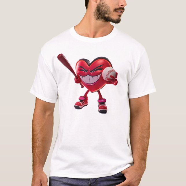 Funny Heart Playing Baseball T-Shirt (Vorderseite)