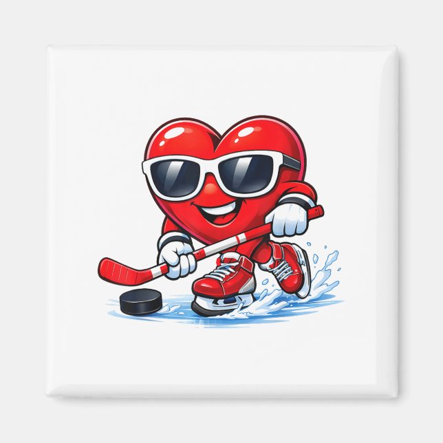 Funny Heart Playing Hockey Apparel  Magnet (Vorne)