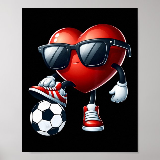 Funny Heart Playing Soccer Valentines Day Mens Boy Poster (Vorne)