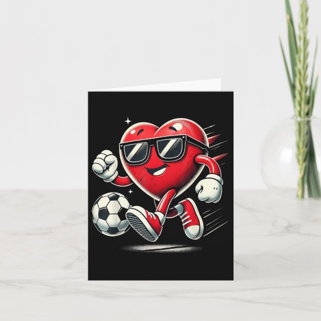 Funny Heart Playing Soccer Valentinstag Mens Boy Karte (Vorderseite)