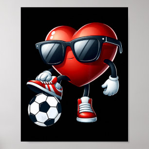 Funny Heart Playing Soccer Valentinstag Mens Boy Poster