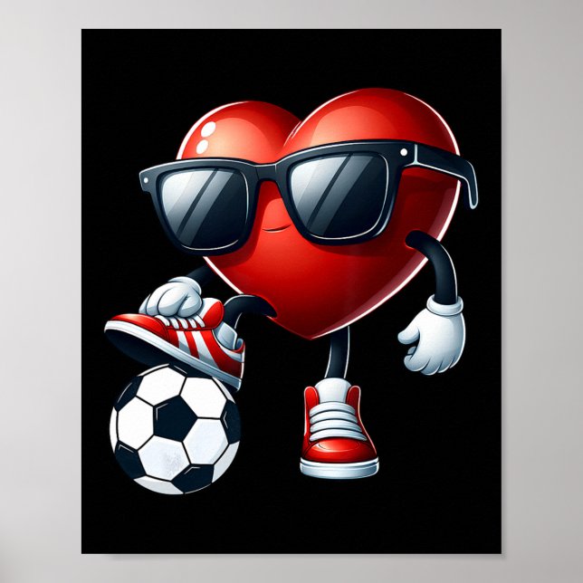 Funny Heart Playing Soccer Valentinstag Mens Boy Poster (Vorne)