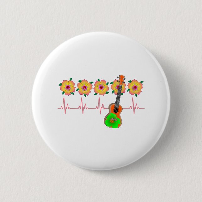 Funny Heartbeat EKG Line für Ukulele Music Button (Vorderseite)