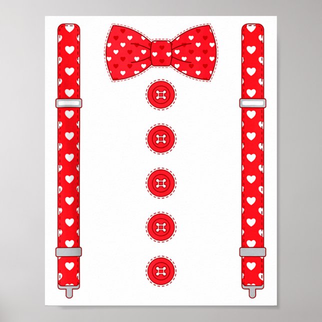 Funny Hearts Bow Tie Suspenders Valentine's Day Co Poster (Vorne)