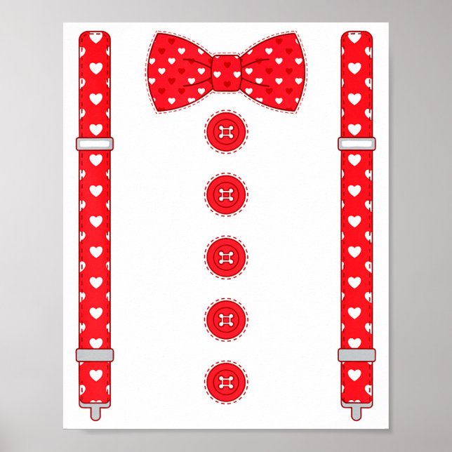 Funny Hearts Bow Tie Suspenders Valentine's Day Co Poster (Vorne)