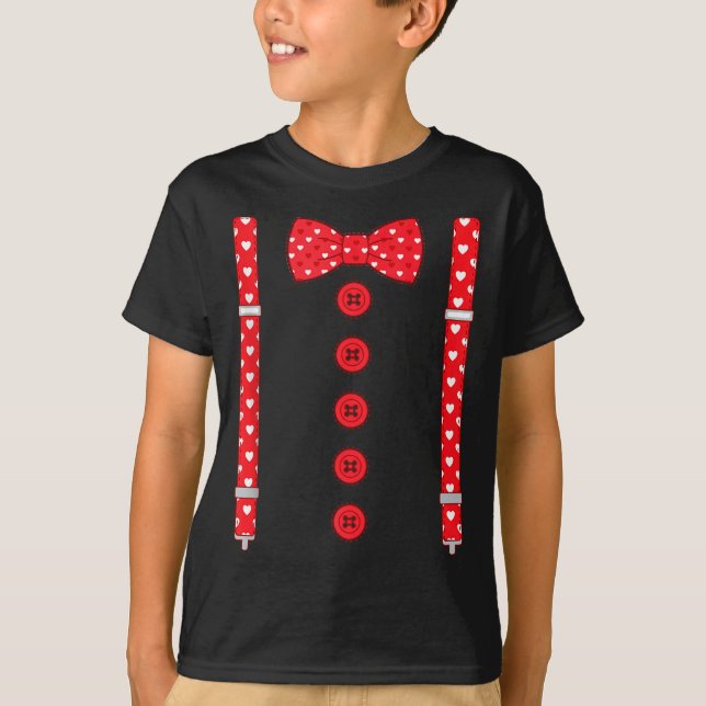 Funny Hearts Bow Tie Suspenders Valentine's Day Co T-Shirt (Vorderseite)