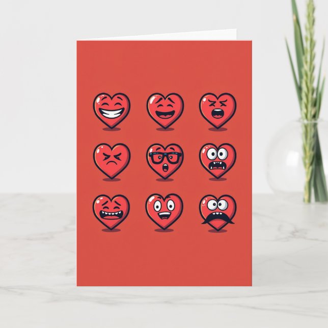 Funny Hearts Emoji Moods Card Karte (Vorderseite)