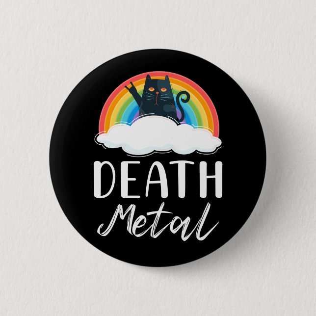 Funny Heavy Death Metal Cat Rainbow Rock Music Button (Vorderseite)