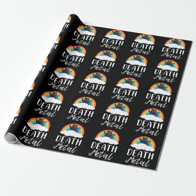 Funny Heavy Death Metal Cat Rainbow Rock Music Geschenkpapier (Ungerollt)