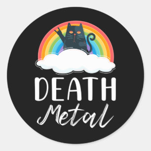 Funny Heavy Death Metal Cat Rainbow Rock Music Runder Aufkleber