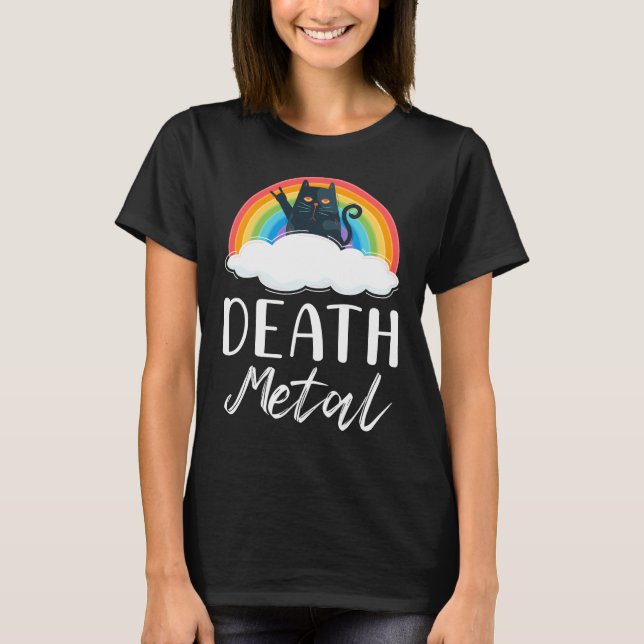 Funny Heavy Death Metal Cat Rainbow Rock Music T-Shirt (Vorderseite)