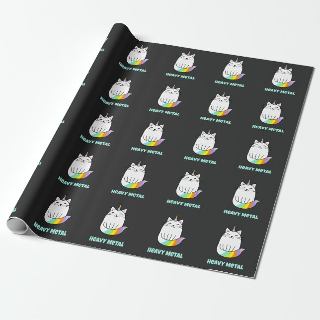 Funny Heavy Metal Unicoron Regenbogenkatze Geschenkpapier (Ungerollt)