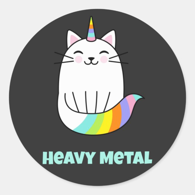 Funny Heavy Metal Unicoron Regenbogenkatze Runder Aufkleber (Vorderseite)