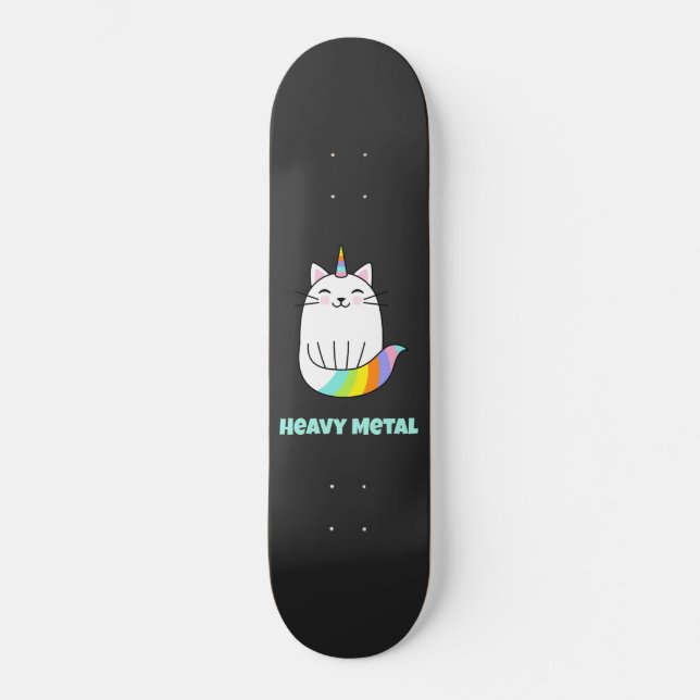 Funny Heavy Metal Unicoron Regenbogenkatze Skateboard (Vorderseite)