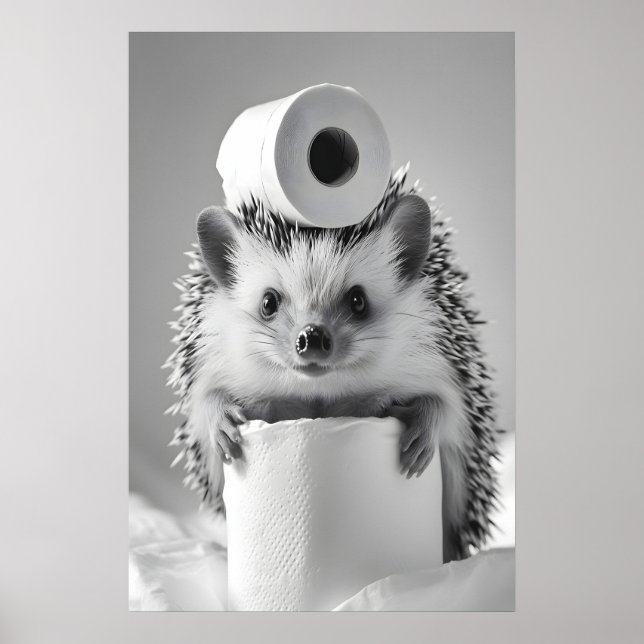Funny Hedgehog Bathroom Print, Toilet Paper Humor Poster (Vorne)