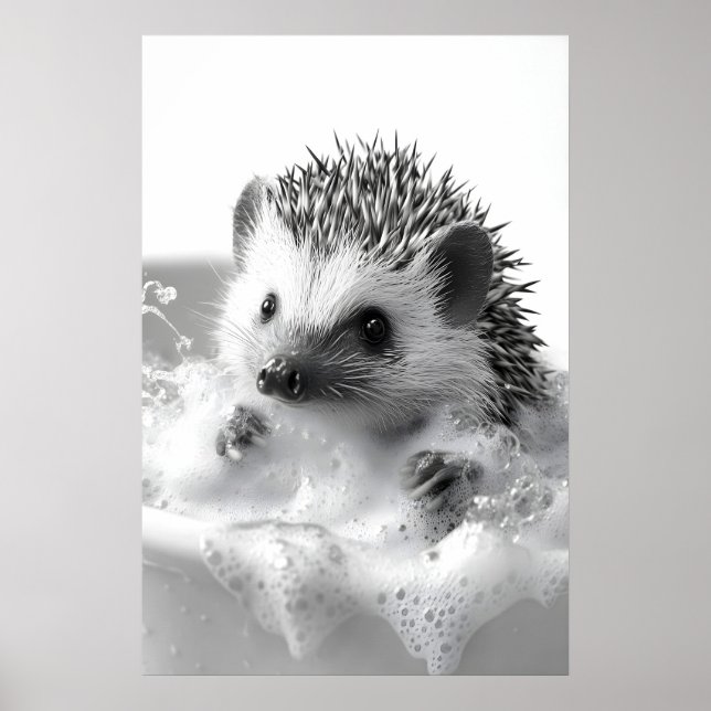 Funny Hedgehog Bubble Bath Print, Bathroom Animal Poster (Vorne)
