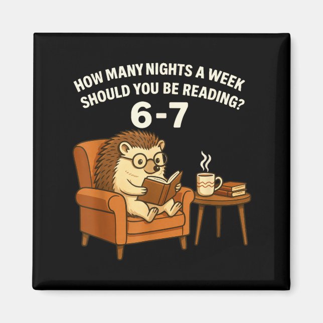 Funny Hedgehog Reading Book 67 Six Seven Meme  Magnet (Vorne)