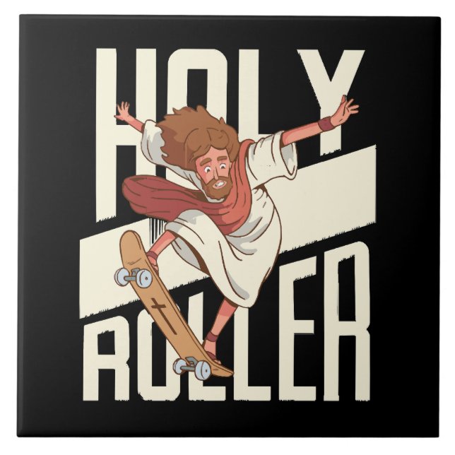 Funny Heiliger Roller Skateboard Jesus Fliese (Vorderseite)