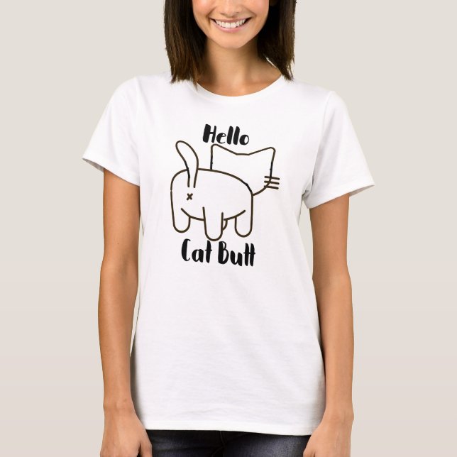 Funny Hello Cat Hintern T-Shirt (Vorderseite)