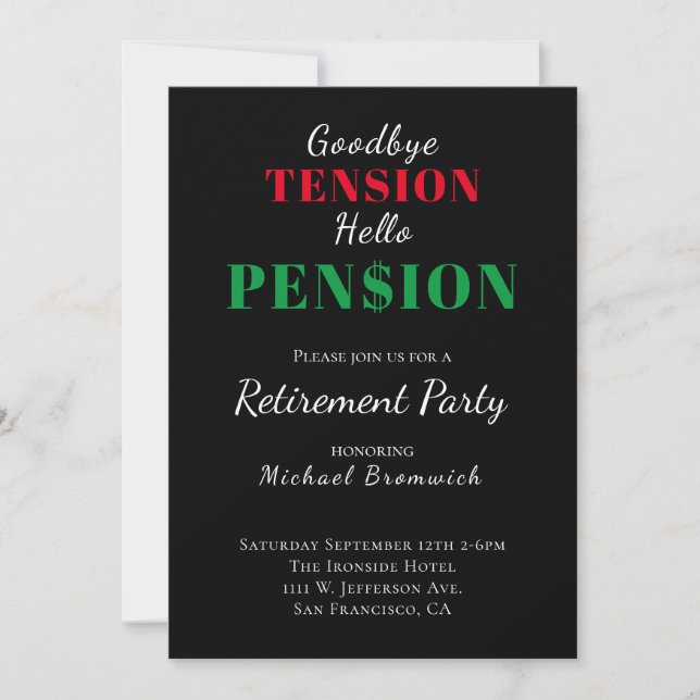 Funny Hello Pension Rentirement Party Einladung (Vorderseite)