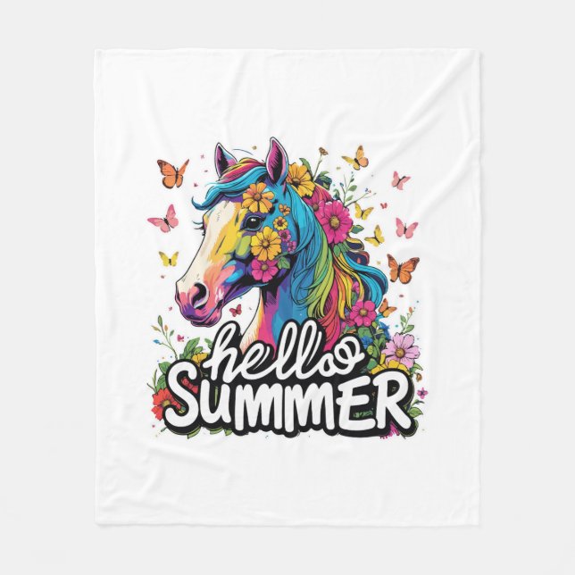 Funny Hello Summer Horse Fleecedecke (Vorderseite)