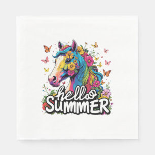 Funny Hello Summer Horse Serviette