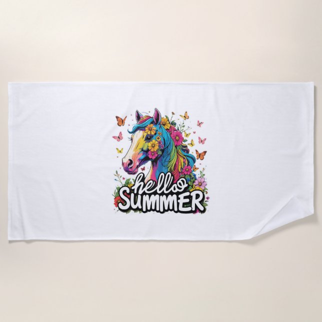 Funny Hello Summer Horse Strandtuch (Vorderseite)