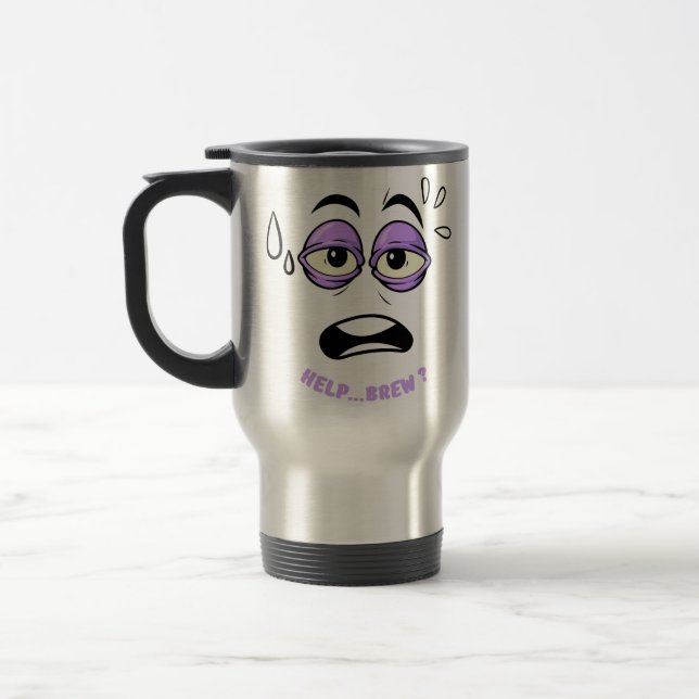 Funny Help Brew Sleepy Face Cartoon Reisebecher (Links)