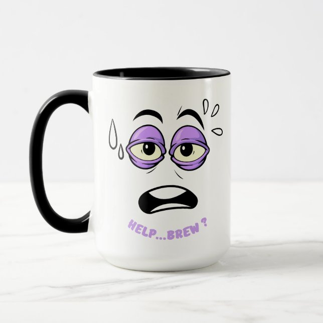 Funny Help Brew Sleepy Face Cartoon Tasse (Links)