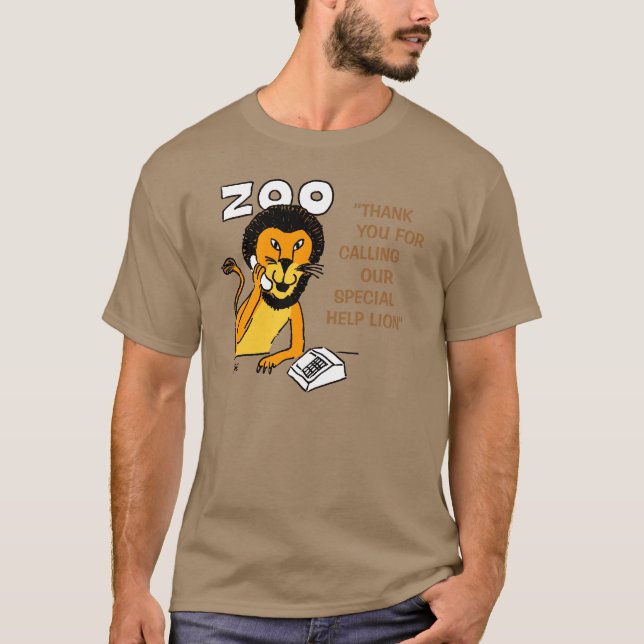 Funny Help-Lion in einem Zoo-Cartoon. Helpline T-Shirt (Vorderseite)