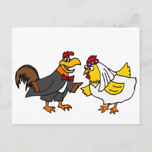 Funny Hen Bride und Rooster Groom Wedding Postkarte