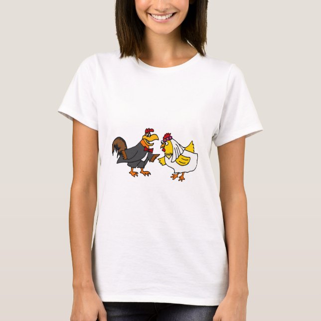 Funny Hen Bride und Rooster Groom Wedding T-Shirt (Vorderseite)