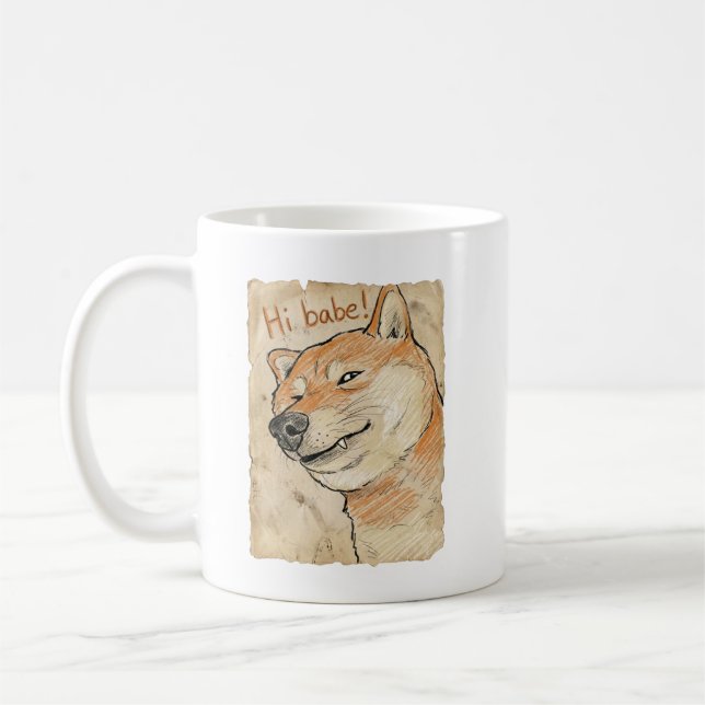 Funny "Hi Babe" Winking Shiba Inu Valentine's Art Kaffeetasse (Links)