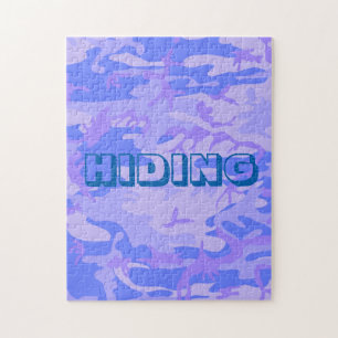 Funny Hiding Camouflage Pastel Blaues Muster Puzzle
