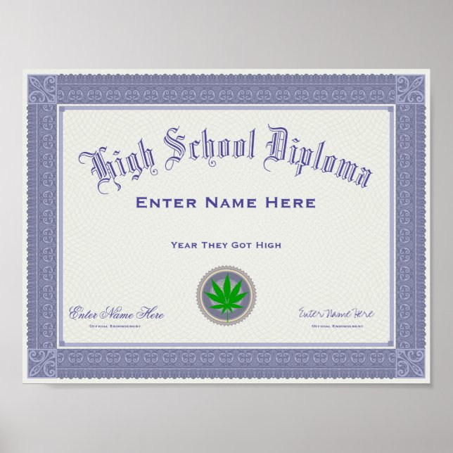 Funny High School Diploma Poster (Vorne)