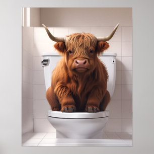 Funny Highland Cow auf der Toilette Badezimmer Poster