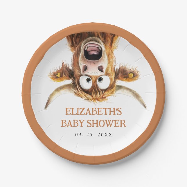 Funny Highland Cow Baby Shower Pappteller (Vorderseite)