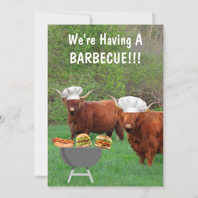 Funny Highland Cow Barbecue Einladung (Vorderseite)