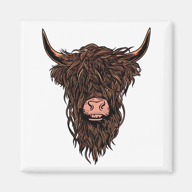 Funny Highland Cow Head Magnet (Vorne)