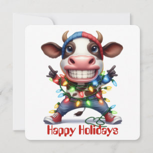 Funny Highland Cow Holiday Greycard Feiertagskarte