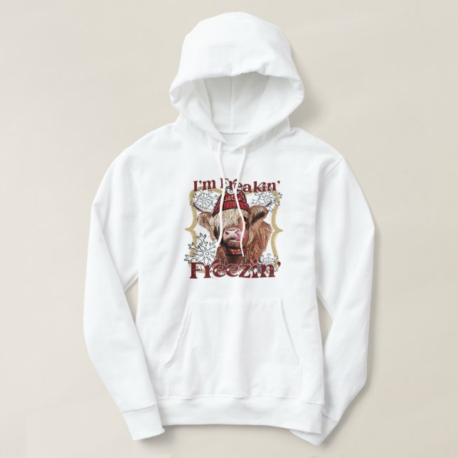 Funny Highland Cow Im Freaking Freezing Western Ch Hoodie (Design vorne)