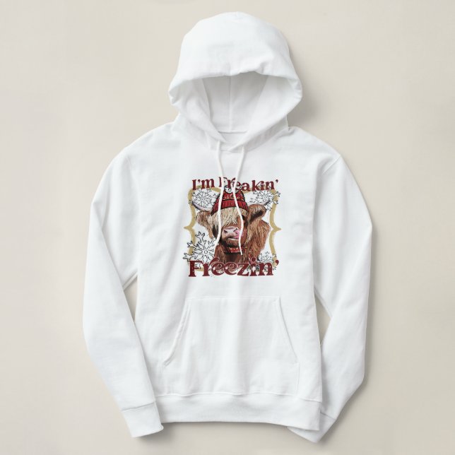 Funny Highland Cow Im Freaking Freezing Western Ch Hoodie (Design vorne)