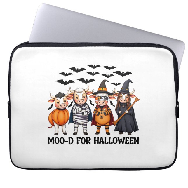 Funny Highland Cow Moo-d zu Halloween Laptopschutzhülle (Vorderseite)