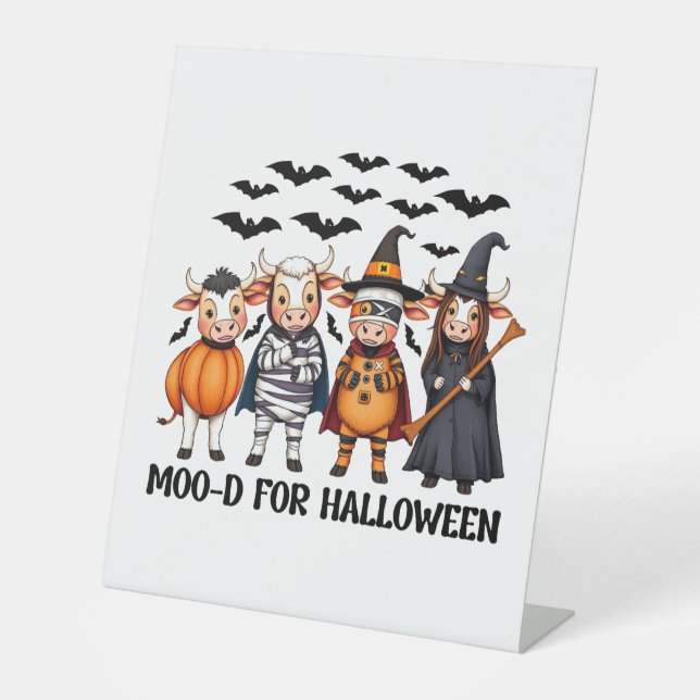 Funny Highland Cow Moo-d zu Halloween Sockelschild (Vorderseite)