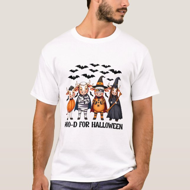 Funny Highland Cow Moo-d zu Halloween T-Shirt (Vorderseite)