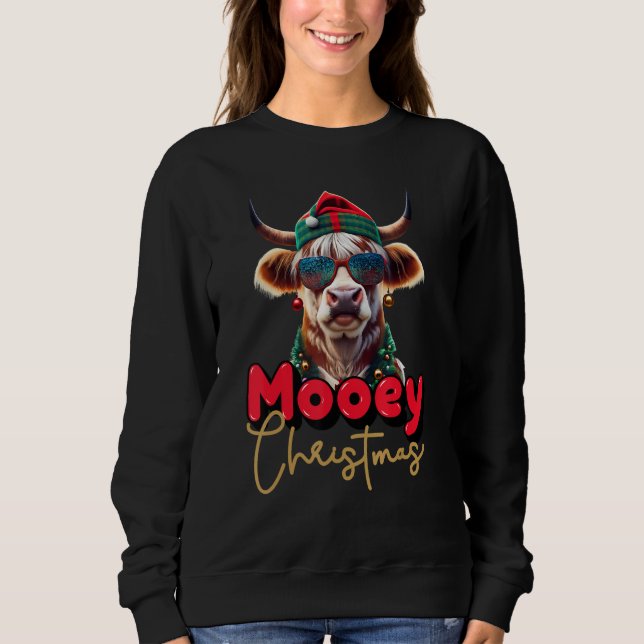 Funny Highland Cow Mooey Christmas Scottish Family Sweatshirt (Vorderseite)